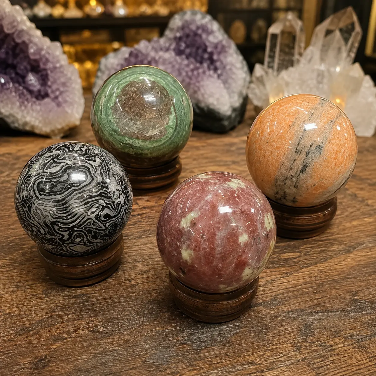 Natural multi-material crystal ball,Pink Tourmaline Sphere, Black Crazy Lace Agate Sphere, African Green Jasper Sphere, Striped Sunstone Sphere,Geological gifts, DIY, Mineral Specimen, Unique Home Decor, Ideal Gift For Crystal Collectors.