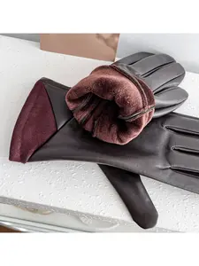 V-shaped PU belt suede gloves cross-border unisex winter fleece-lined warm touchscreen fashion gloves