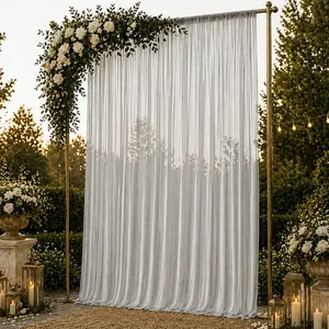 10ft x 14ft Chiffon Backdrop Curtain Panel – Silver Durable Flame Resistant Sheer Draping Fabric with Rod Pocket