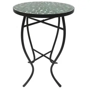 Mosaic Art Collection Leaf Green Accent Table, Outdoor Plant Stand Side Table, Plant Stand Side Tables