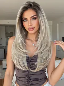 22 Inch Pre-Cut Snowflake Lace Front No Glue Glueless Synthetic in Gradient Platinum Color, Natural Look, Easy to Wear and Maintain for Daily and Special Occasions, Glueless Frontal Wig