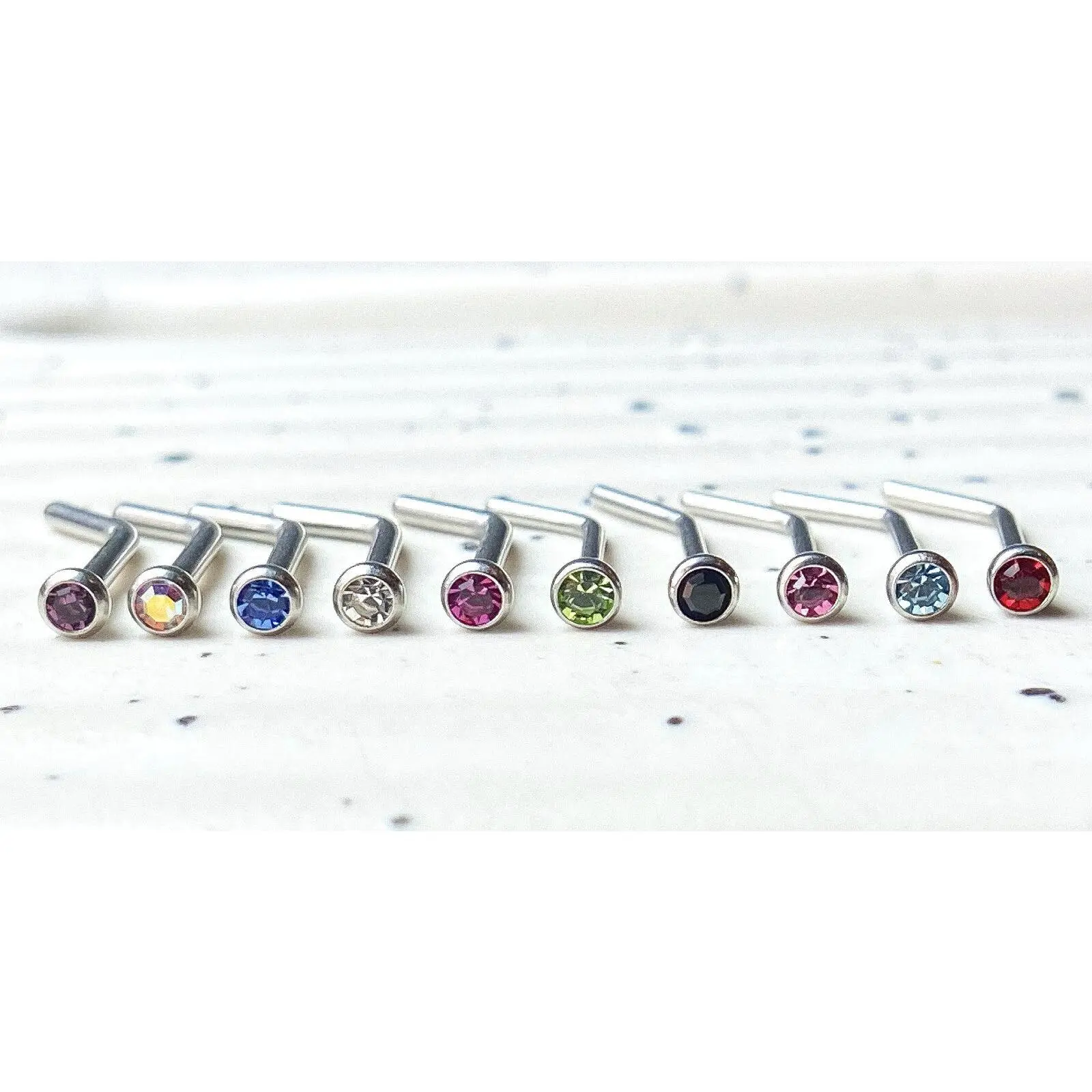 1pc L-Bend 20g Nose Ring Stud Screw Press-Fit CZ Gem 316L Surgical Steel