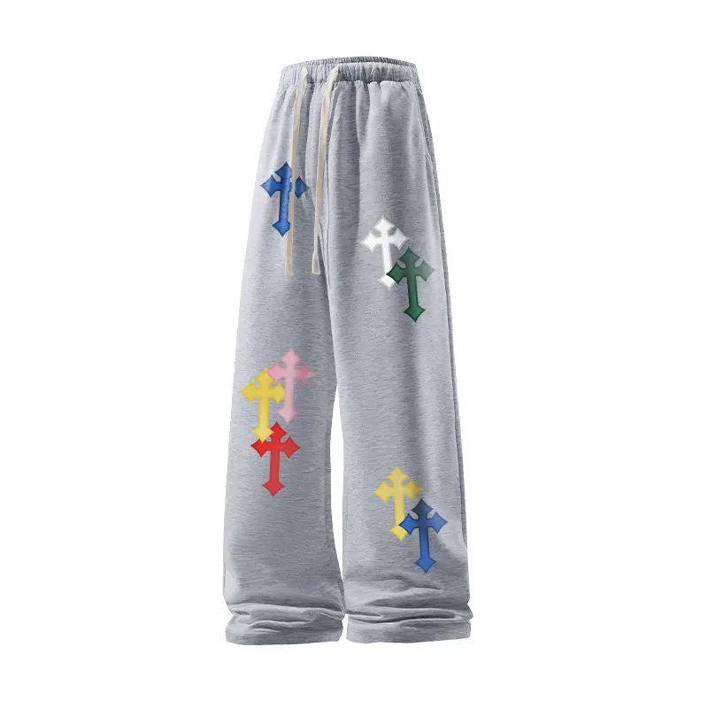 2026 #SummerVibes Autumn/Winter High Street cross print casual pants for both men and women, loose, straight, elegant basic sporty and fashionable trousers., Sweat Pants, Unisex