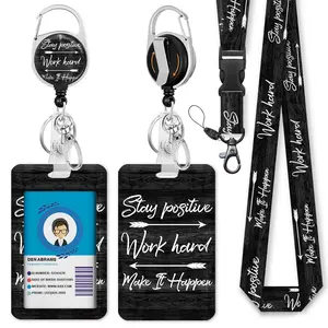 Inspirational Quote ID Badge Holder with Adjustable Lanyard, Retractable Reel for Teachers Nurses Office Workers, Motivational Name Tag Clip, Inspiring Quotes