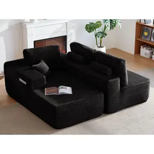 104" Cloud Sectional Couch - L-Shape Boneless Chaise Lounge with Cup Holders, Side Pockets, Modular Design, Deep Seating, Plush Fabric Sofa Bed, No Assembly Required, Living Room Couch