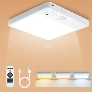 Motion Sensor Closet Light, 20cm Rechargeable Square Ceiling Lamp, Wall Light with Remote, Adjustable Color Temperature, Magnetic Installation