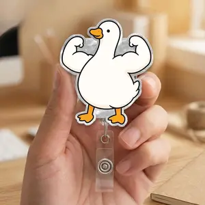 Cute Flexing Goose Gym Badge Reel | Retractable Bodybuilder Biceps Workout ID Holder | Gym Fitness Nurse Gift