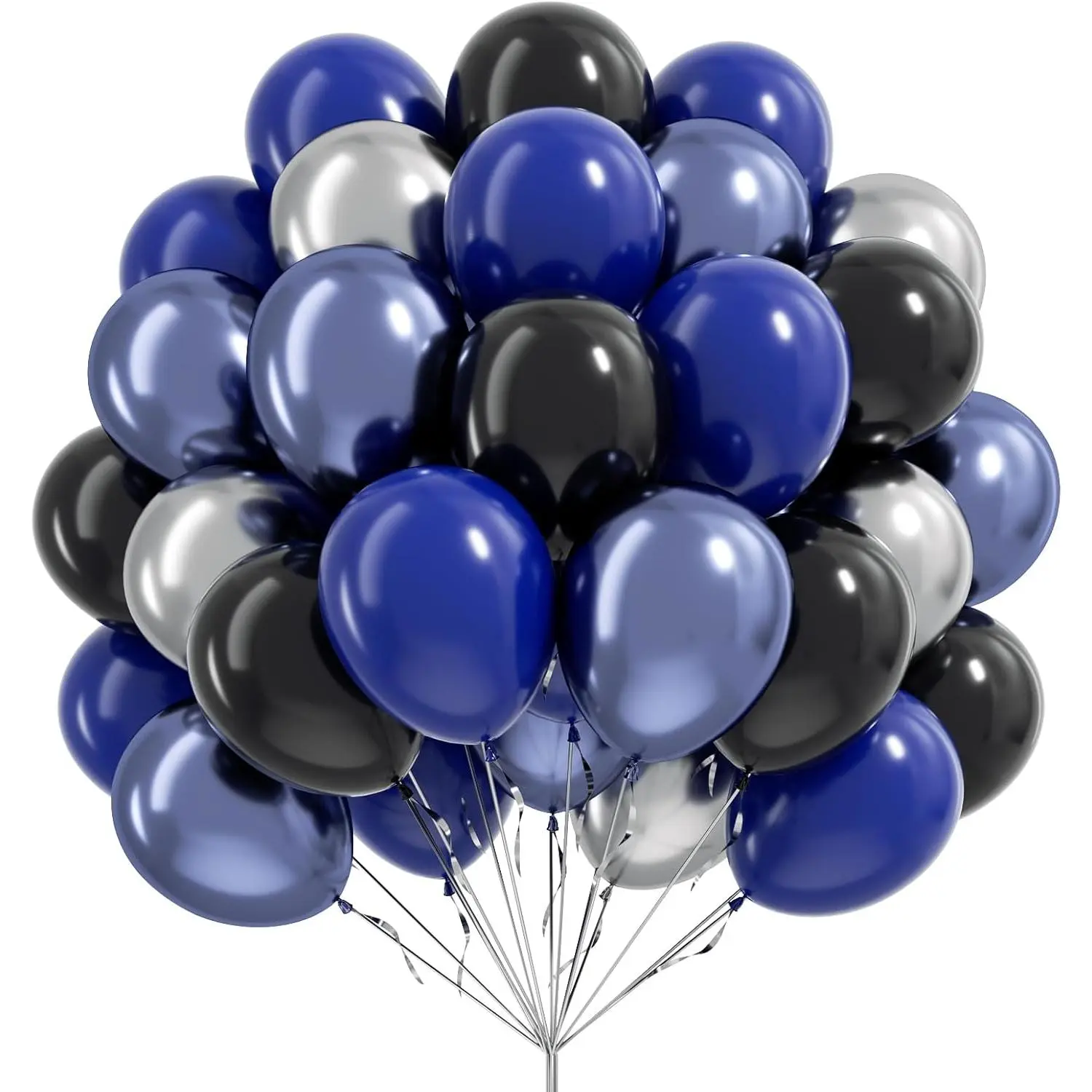 12inch Latex Balloons Kit - 60pcs Hand-Inflatable Set with Pump, Glue, Blue Black, Metallic Silver, Red Accents for Graduation, Birthday Party Decorations (Home & Festive Supplies)