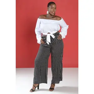 Black and White Stripe Paper Bag Pants