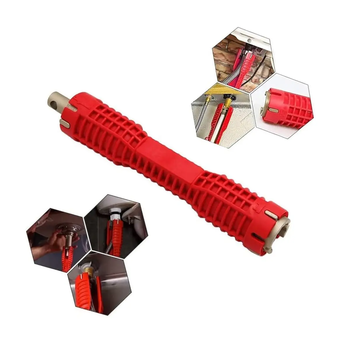 8 in 1 Kitchen Faucet Sink Basin Wrench, Multi-functional Sink Wrench Faucet Installation Tools Basin Wrench Pipe Installer for Bathrooms,Toilets,Sinks Kitchen Plumbing (Red,8 in1)