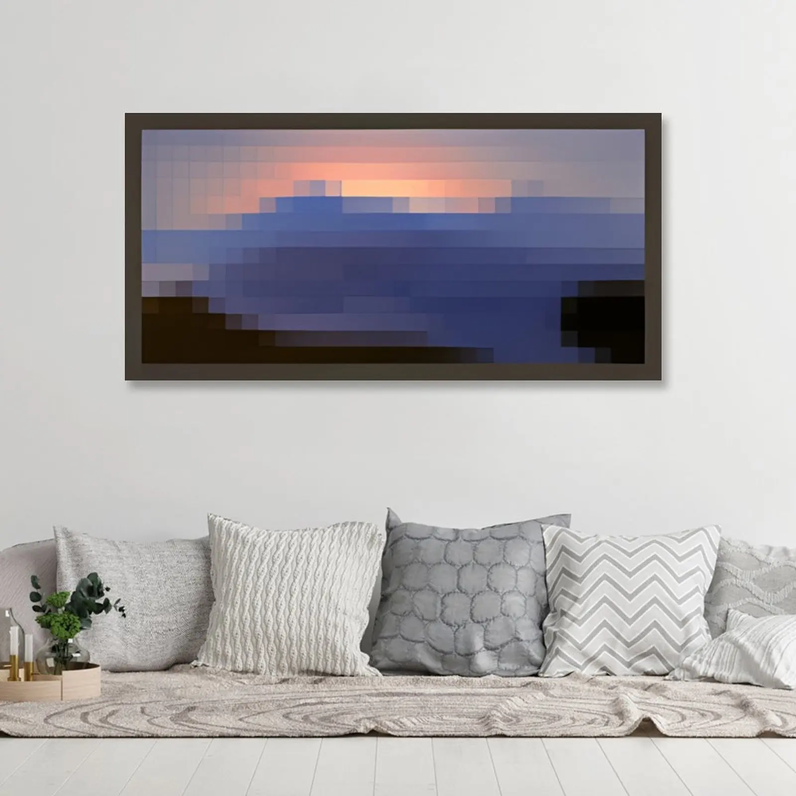 Official Minecraft Sunset Frameless Canvas Wall Art Print, Twilight-Themed Sunset Fandom-Themed Decor, 8-Bit Pixel Landscape, Gamer Room Hanging Art, MC Desk Setup Accent, Twilight-Themed Wall Arts, Sunset Wall Arts