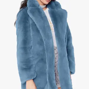 Remelon Women's Faux Fox Fur Coat Long Sleeve Overcoat with Pockets