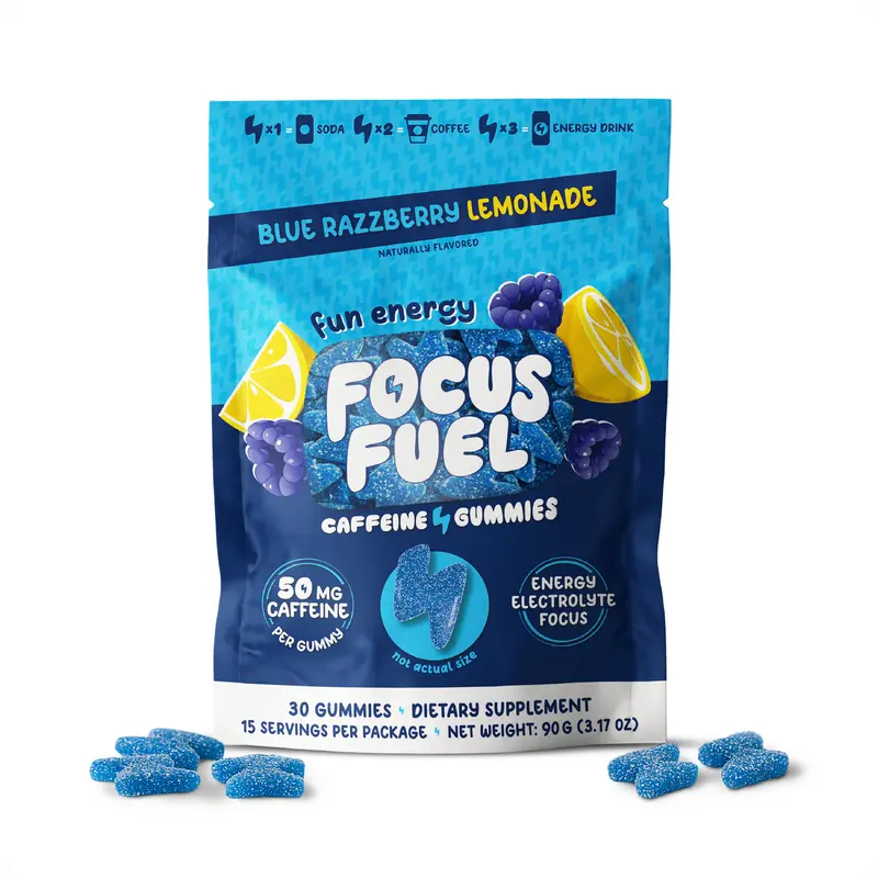 FocusFuel Caffeine Gummies Nutritional Supplements - 50mg per Gummy, Clean Crash-Free Energy & Focus Boost, Antioxidants, Full Size 30-Count, Nutritional Supplements Caffeine Gummy Antioxidants