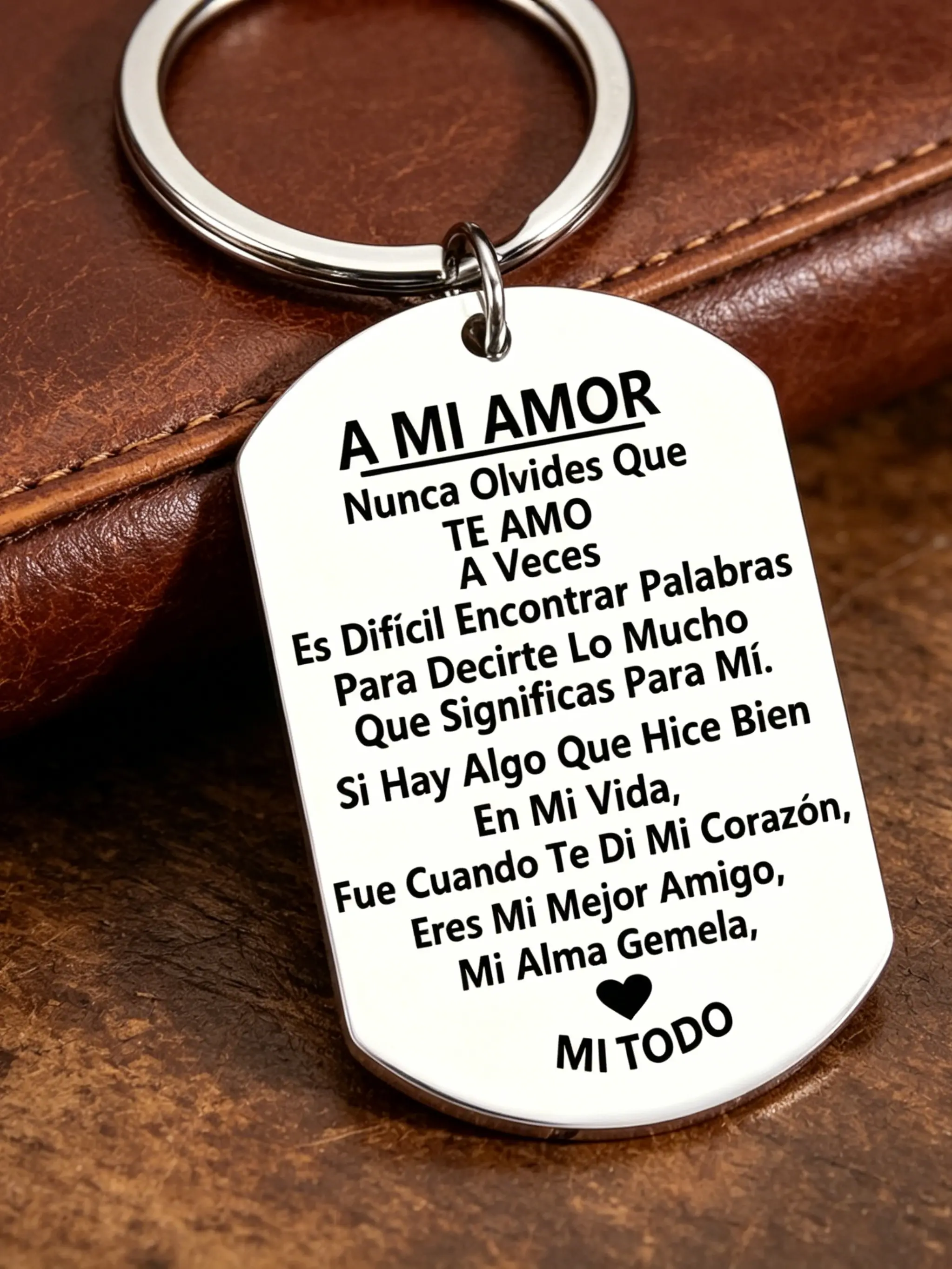 Spanish 'a Mi Amor' Engraved Stainless Steel Keychain, Romantic Love Gift, Casual Style, No Choking Hazard Warning, Perfect for Couples, Keyring