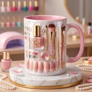 Personalized Nail Tech Mug 2D Printed 3D Effect Coffee Mug Custom Name Faux 3D Design for Nail Technician Manicurist Nail Lover Beauty Enthusiast Gift for Women Girls Salon Owner Birthday Graduation Appreciation Gift Idea