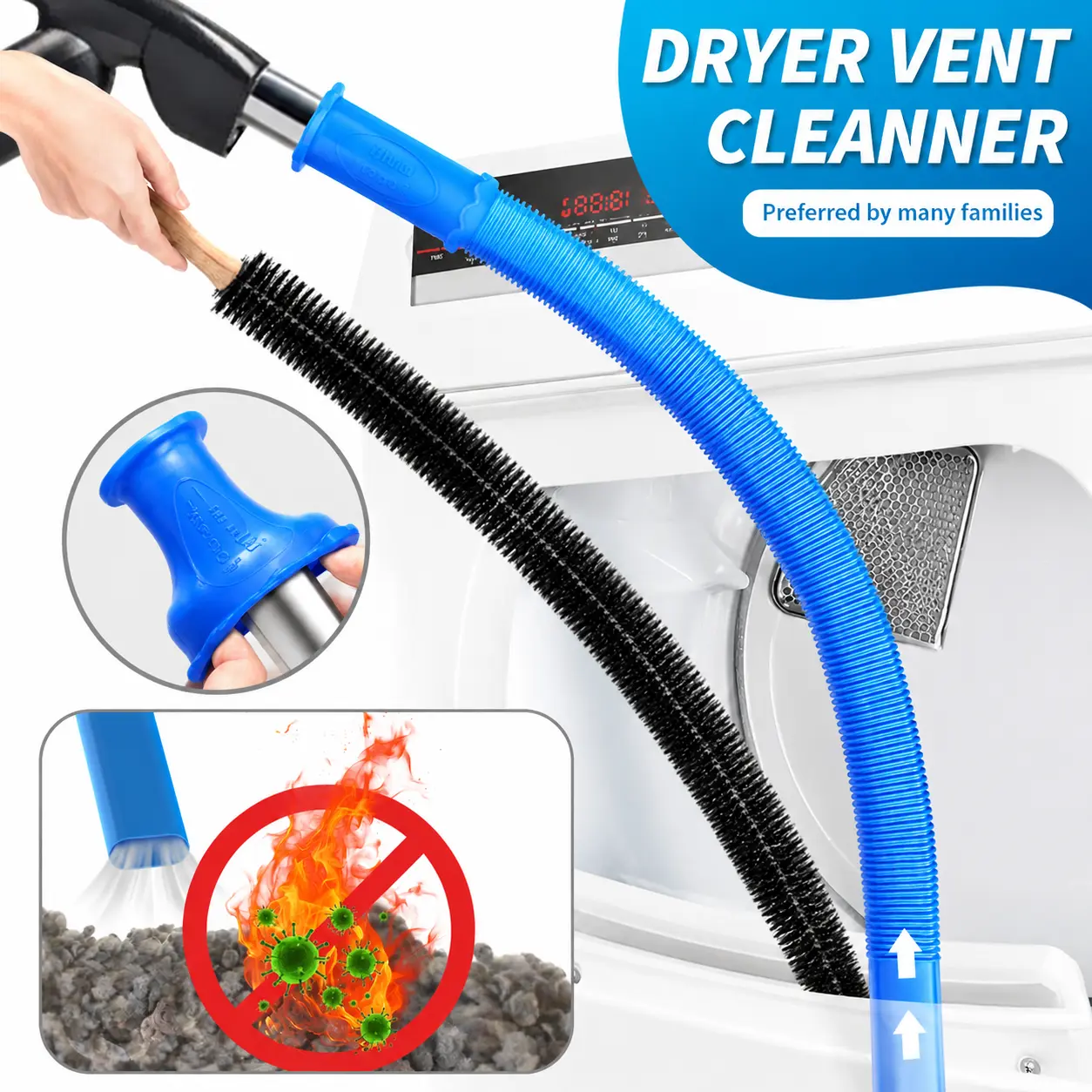 2 Pack Upgraded Dryer Vent Cleaner Kit, Extra Long Lint Brush & Universal Vacuum Hose Attachment, Deep Cleaning Tool Removes Hidden Lint Build Up, Helps Prevent Dryer Fires, Improves Dryer Performance, Fits Most Vacuum Cleaners for Home Use