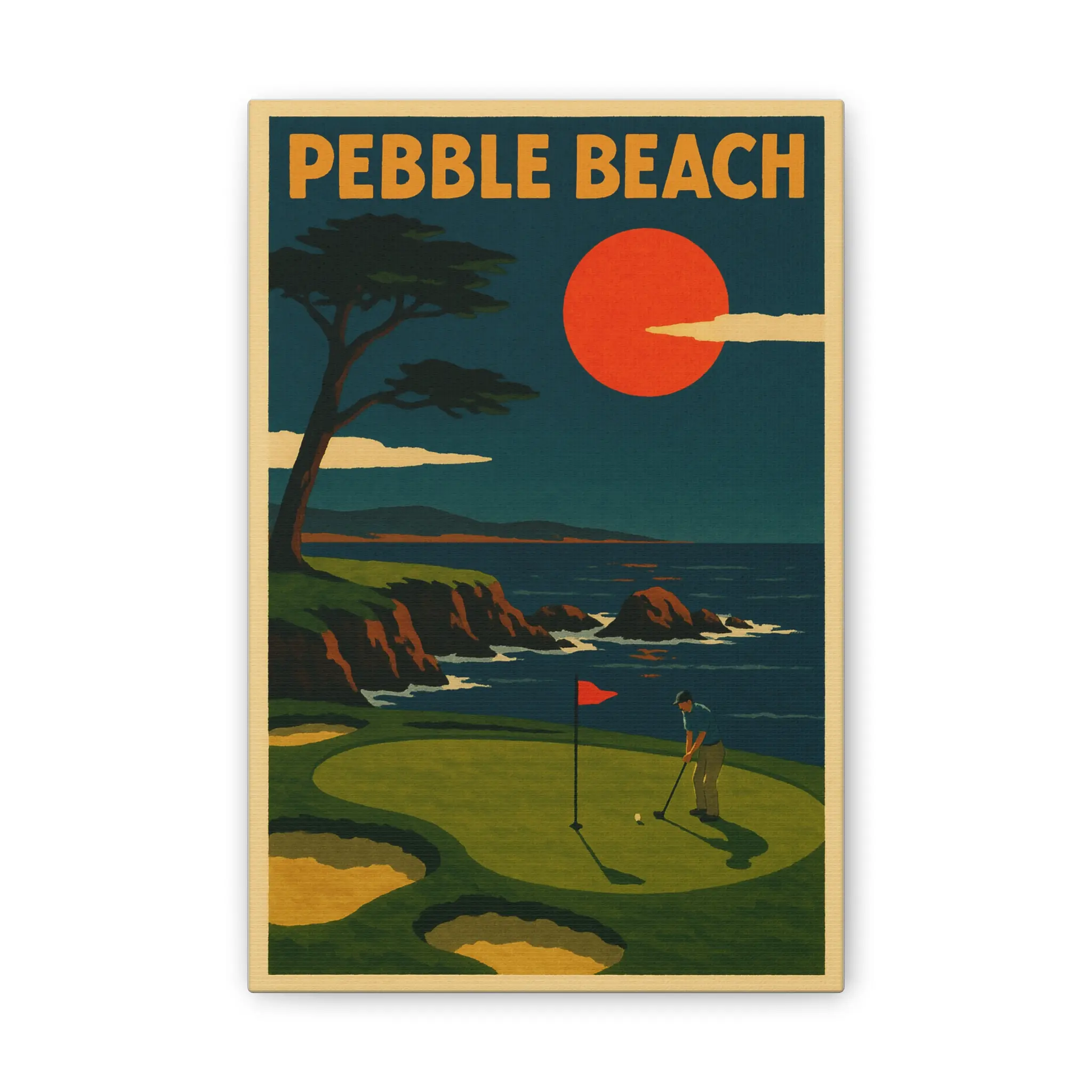Pebble Beach Golf Canvas Art - Vintage Golf Poster for Home Decor