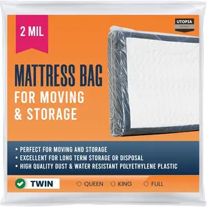 Twin Size Mattress Cover for Moving, 2 Mil Thick Plastic Mattress Bag for Disposal, Mattress Encasement Fits Mattresses up to 14 Inches, Mattress Bags for Moving