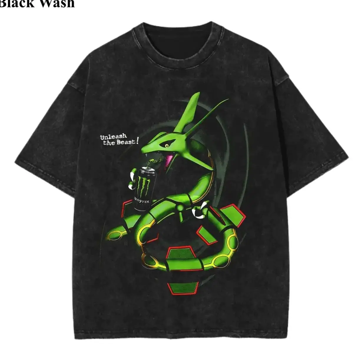 Vintage Rayquaza x Green Soda Wash Tee, Pocket Monster x Energy Soda Graphic Tees, Pocket Monster T-Shirt, Unisex Anime Shirt, PKM Gift, Gym Workout Shirt, Menswear Womenswear Streetwear Top Fit Oversize