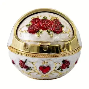 Vintage Ball Shaped Ashtray, 1 Count Elegant Metal Spherical Ashtray, Exquisite Sliding Windproof Lid Ashtray, Home & Office Decor, Perfect Gift