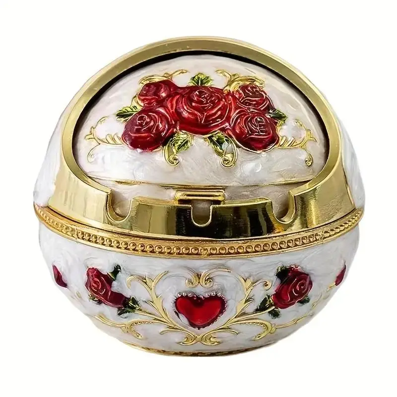 Vintage Ball Shaped Ashtray, 1 Count Elegant Metal Spherical Ashtray, Exquisite Sliding Windproof Lid Ashtray, Home & Office Decor, Perfect Gift