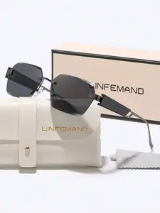 Unisex Metal Frameless Eyeglasses, Fashionable Edge Decoration Design, Business Casual Wear, Perfect Gift for Men & Women