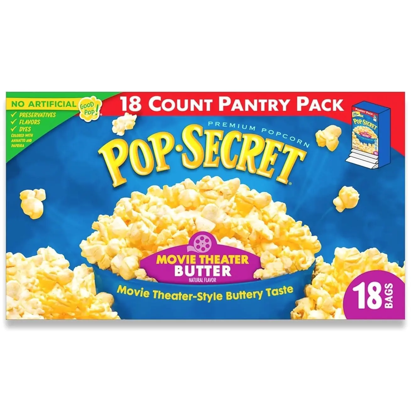 Pop Secret Popcorn, Movie Theater Butter, 3.0 Ounce Microwave Bags, 18 Count Box