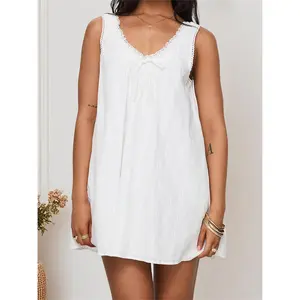 Women Maternity Summer Dress Casual Lace Patchwork V-Neck Mini Tank Dress for Photoshoot Pregnancy Clothes