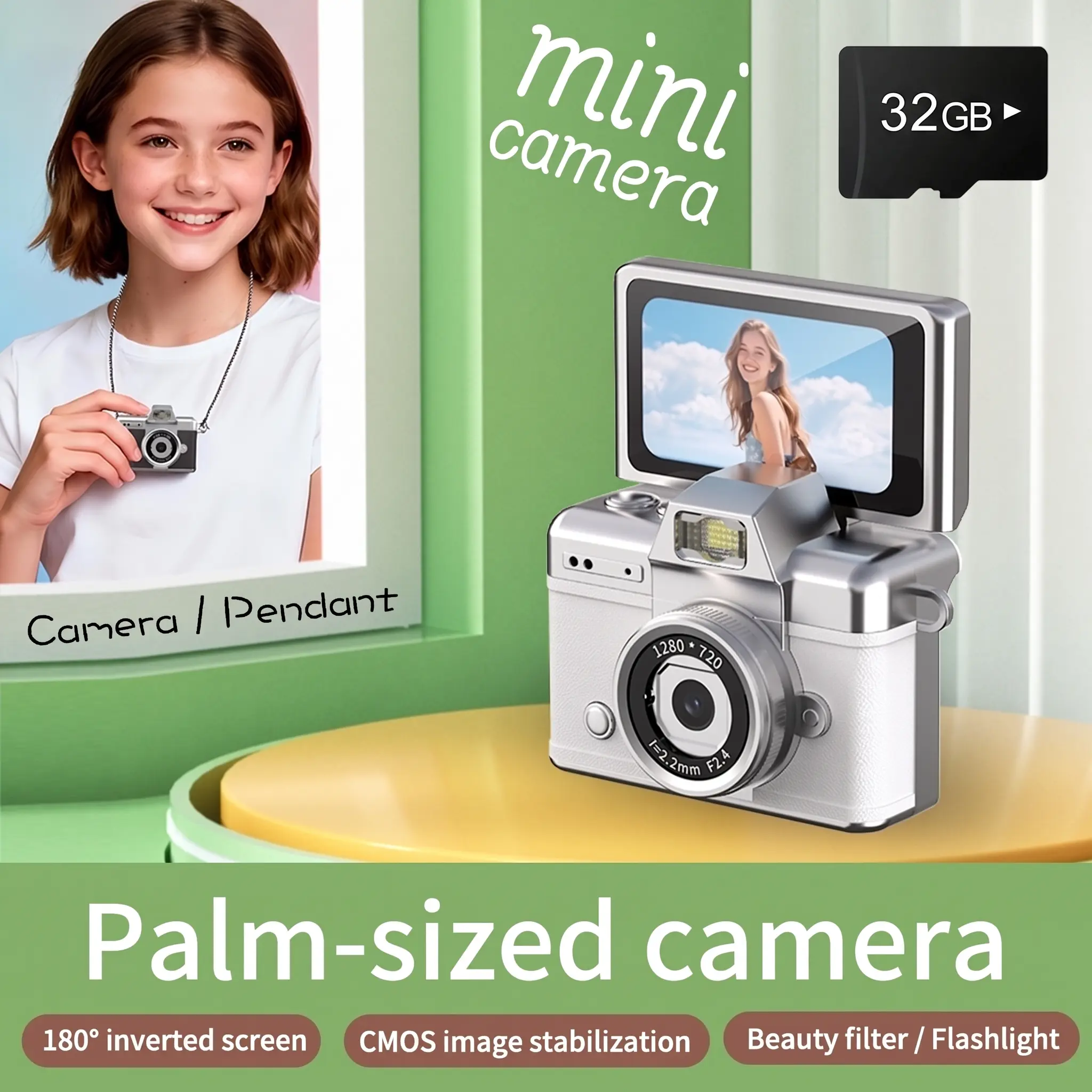 Mini Keychain Digital Video Camera – Portable Instant-Upload Vlog Camera, 1080P HD, 1MP Lens, 1.47-inch Screen; Includes 32GB Memory Card and Charging Cable; Unique Gift for Kids, Vlogging Gear giftideas