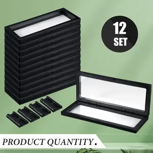 Pack of 12 3D Floating Display Case Floating Frame Display Holder Stand Challenge Coin Jewelry Frame Box for AA Medallions Fossil Rock Gemstones Specimen(Black,9.1 x 3.5 x 0.8 Inch,Square Base) summervibes