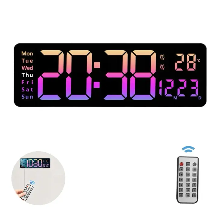 Digital LED Wall Clock with Large Display, 16" Large Digital Wall Clock with Dual Alarms,Date, Week, Temperature, Countdown Function, Plug-in Clock for Classroom Gaming, Office, LivingRoom, Kitchen, Aesthetic Room Decor Gift