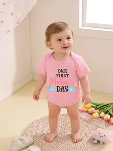Newborn Baby Girl Short Sleeve Round Neck Romper, Comfortable Fashion Infant Clothing, Perfect Gift for Babies, Mother's Day