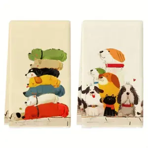 2-Piece Fun Dog Kitchen Towels Set, Decorative Towels, Dishwashing & Hand Drying Cloth, Cute Design, Perfect Gift for Mom, Friends, Housewarming Present