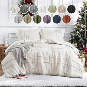 Soft Washed Pleated Comforter Set, Pintuck Pleated Bedding Sets, All Season Lightweight, Extra Softness Pre-Washed Microfiber Bed Set, Shams Stacie, Christmas Gifts luxury  bedding