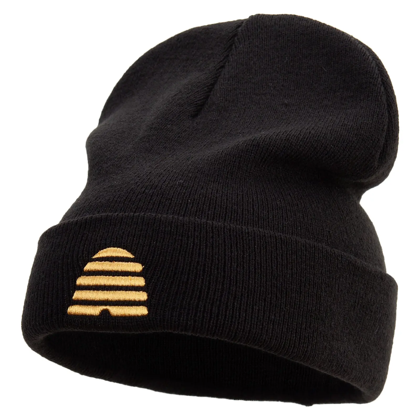 Golden Honeycomb Embroidered Big Size Acrylic Long Beanie
