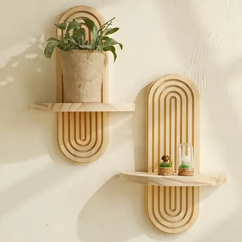 [Bohemian Wooden Shelf-Candle Holder] 1pc Rainbow Medieval Wall Hanging Decor, Home Shelves for Bedroom, Living Room Background Wall
