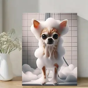Chihuahua Bath Time Canvas Art Painting--Wooden Frame Cute Dog Lover Decoration, Home Office Wall Art, Ready to Hang, Pet Lover Decoration| Interesting Artwork| Canvas Printing, Dog Decoration