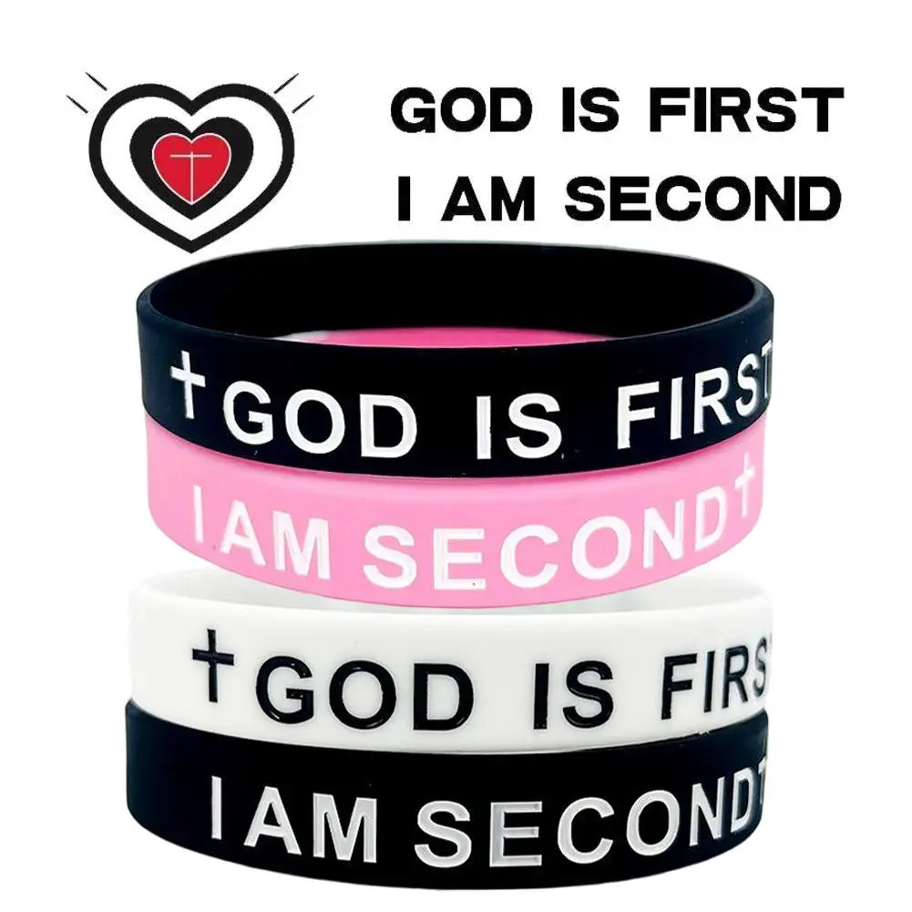 Durable Rubber Bracelets, 2-Pack GOD IS FIRST Faith-Based Message Wristbands for Men & Women, Inspirational Jewelry for Daily & Everyday Life, Durable Bracelet, Letter, Religious, Casual, Faith-Based Message Bracelets & Bangles