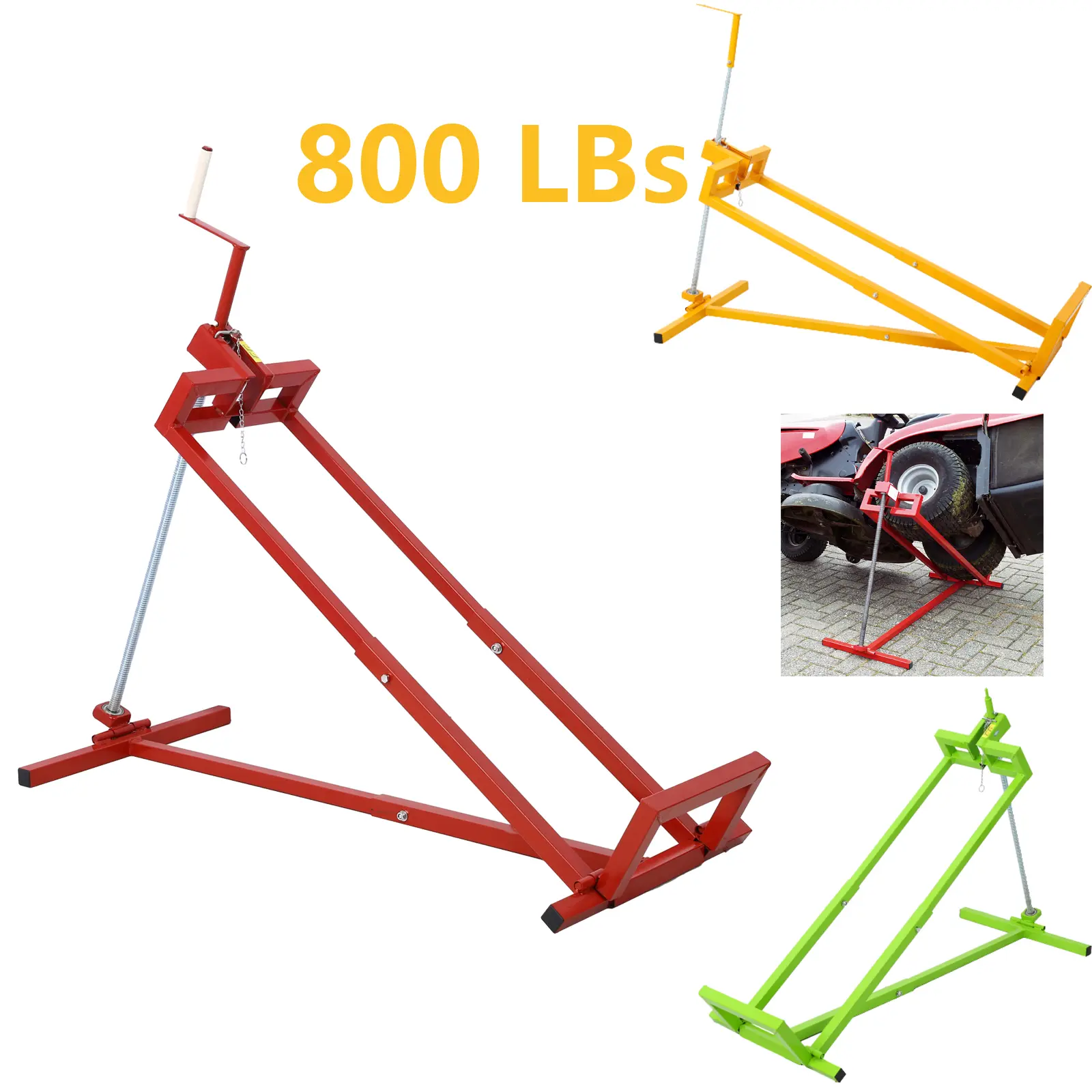 Portable Lawn Tractor Lift Jack Tool Kit with Parts - 800Lbs Capacity, 45° Adjustable Tilt, Durable Universal Tool for Ride-On Mowers, Small Tractor Maintenance