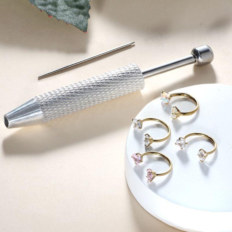 20G 0.8mm 8mm Horseshoe Nose Hoop Internally Threaded Gems Nose Ring with Free Ball Holder for Piercing