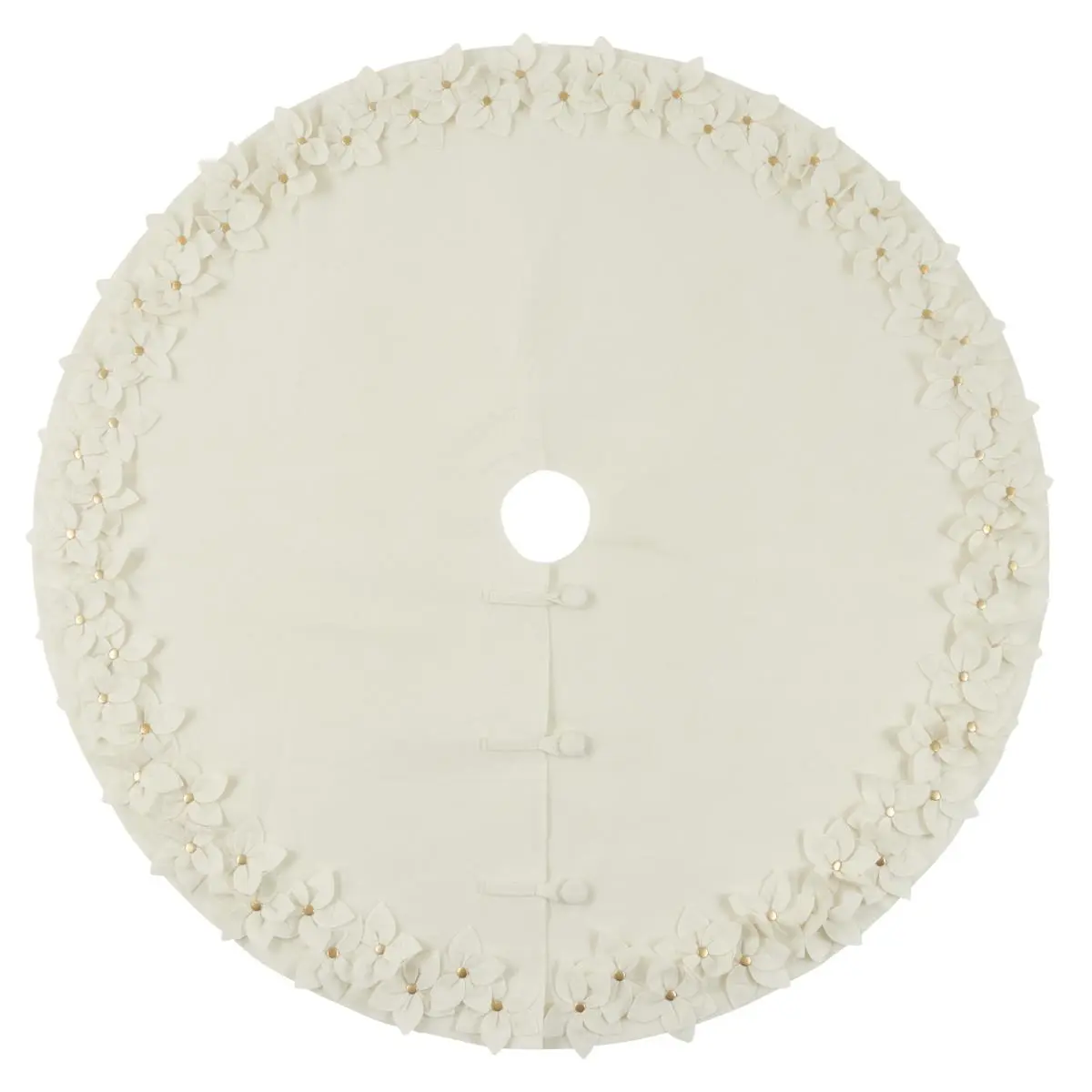 Saro Lifestyle 1236.W53R 53 in. Round Felt Flower Design Christmas Tree Skirt, White