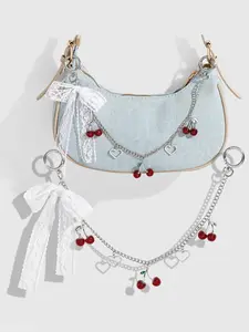 Sweet element cherry lace bag decoration chain with heart-shaped decoration, fashionable and exquisite retro casual bag hanging decoration, Bag Charms, convenient and easy to carry, suitable for wearing at parties, shopping, and dates