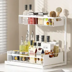 Under Sink Organizer 2 Tier Adjustable Height Slide Out Metal Cabinet Racks for Kitchen Bathroom Storage Drawer Shelf Laundry