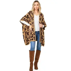 Fuzzy Leopard Poncho Shawl Wrap Cape