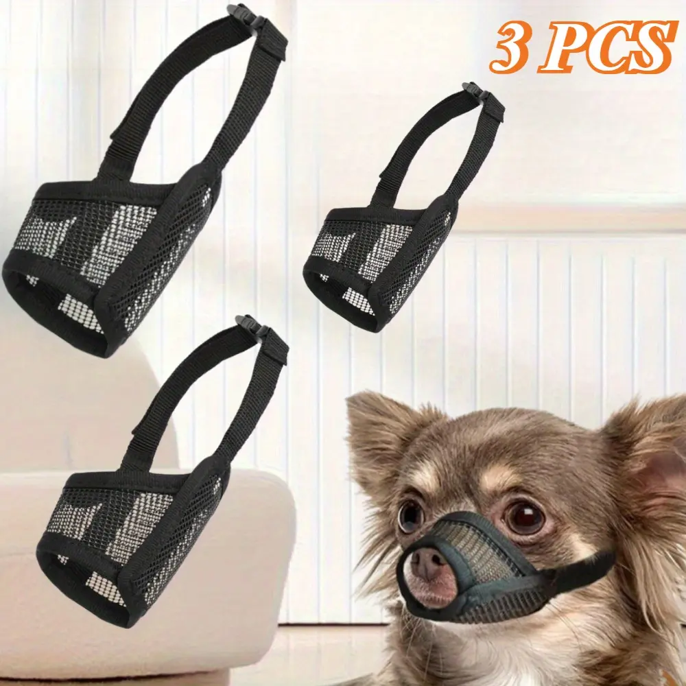 3-Pack Black Dog Muzzle with Adjustable Strap, Soft Padding & Air Mesh Breathability - Bite Blocker, Prevents Ferocious Barking & Chewing, Comfortable for Short-Nosed Breeds, Fits XS/S/M Small Medium Large Dogs (Home Improvement, Training)