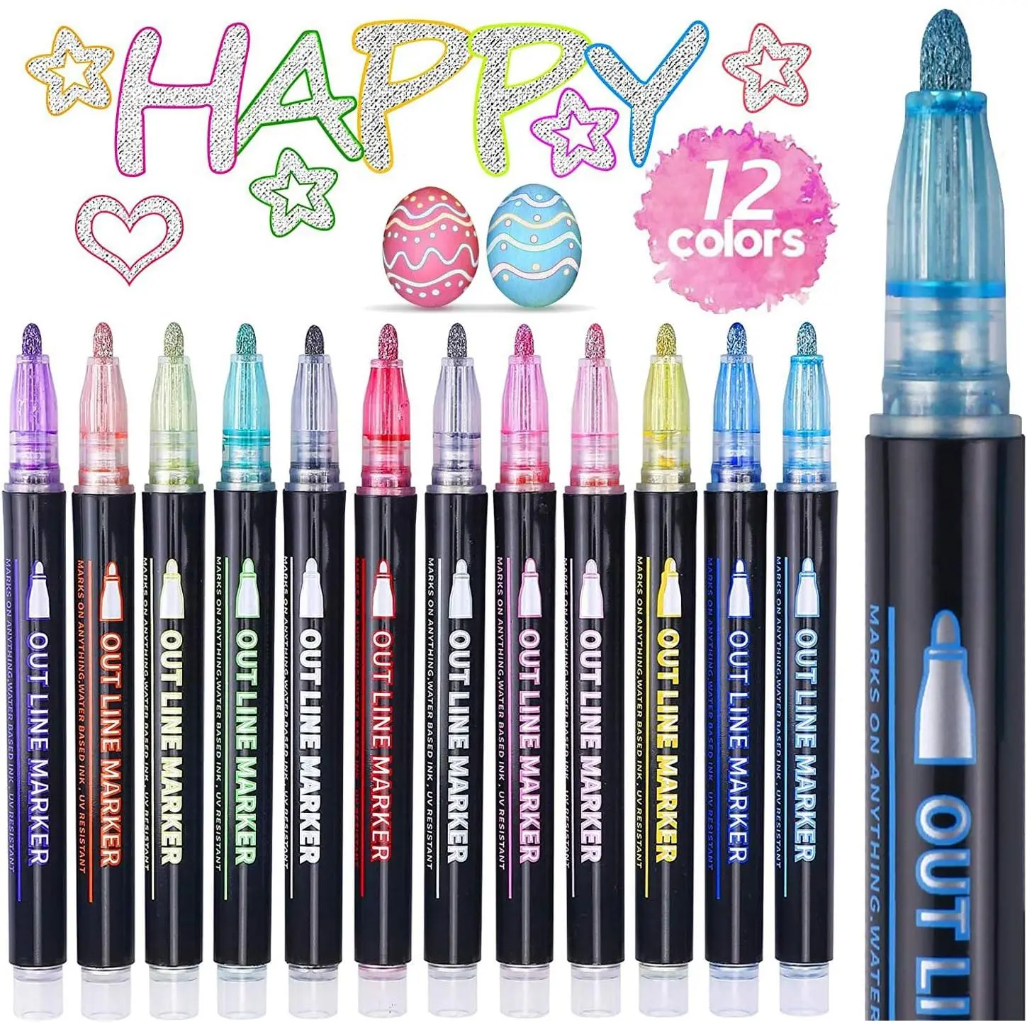 Stocking Stuffers for  Teens, Stocking Stuffers, Shimmer Outline Markers Pens, Teen Girl Girls Trendy Stuff, 12 Glitter Markers for Art Supplies and Crafts, Gifts for 4-12 Year Old Girl