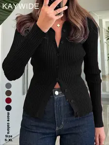 Elegant Solid Color Long Sleeve Knit Cardigan, Casual Slim-Fitting Sweater for Fall Season, Daily Wear Fashionable Outerwear Knitwear