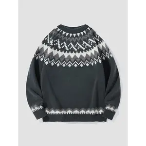 Men's Ethnic Pattern Round Neck Sweater, Regular Fit Casual Long Sleeve Crew Neck Jumper for Fall & Winter, Fashion Men's Knitwear for Daily Wear