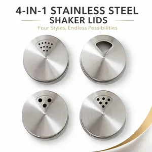 4 Pack Stainless Steel Adjustable Spice Lids for Regular & Wide Mouth Mason Jars - 2-in-1 Shaker/Pourer, Airtight, Leak-Proof, Rustproof Kitchen Accessories for Dry Herbs, DIY Seasoning Blends