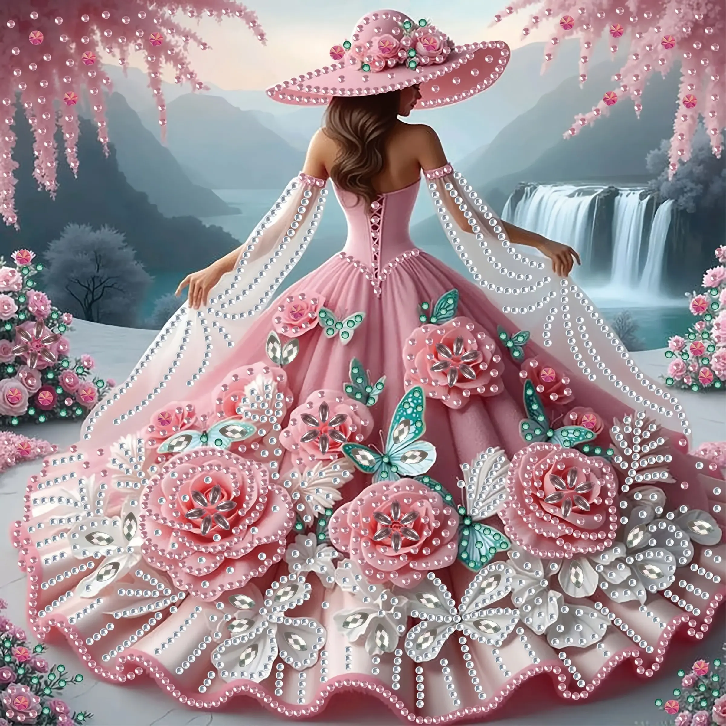 Mountain Dress Beauty Pattern Diamond Painting Set, Partial Decoration Special Shape Crystal Rhinestone DIY Kit Craft, Diamond Pattern Design, (2D Flat Unframed)